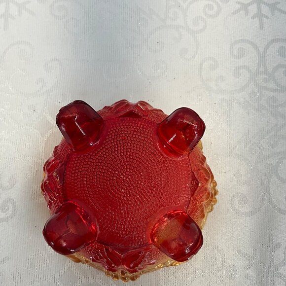 Vintage Amberina Glass Grape Leaf Footed Bowl Glows Orange - Picture 6 of 10